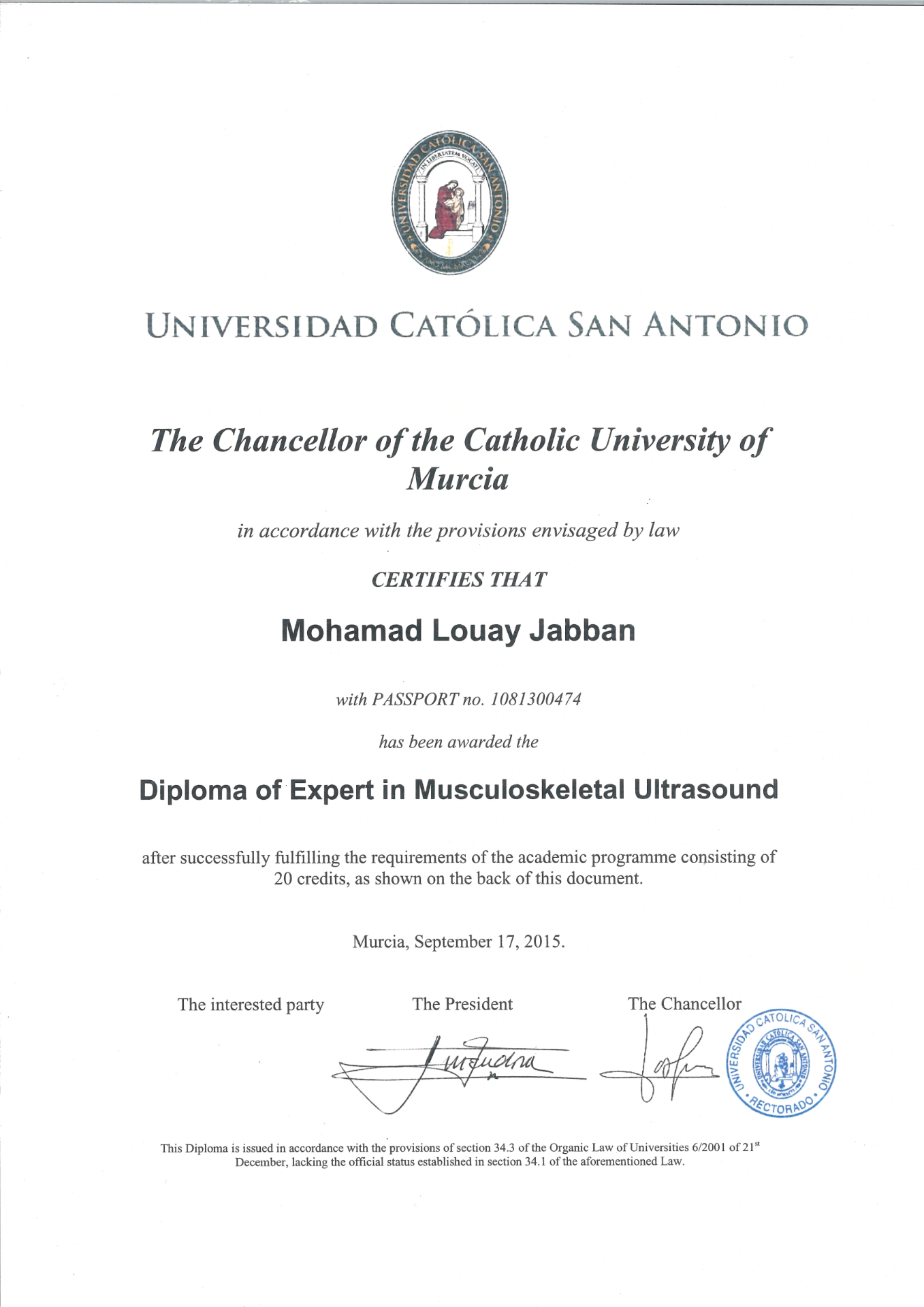 Diploma of Expert in Musculoskeletal Ultrasound