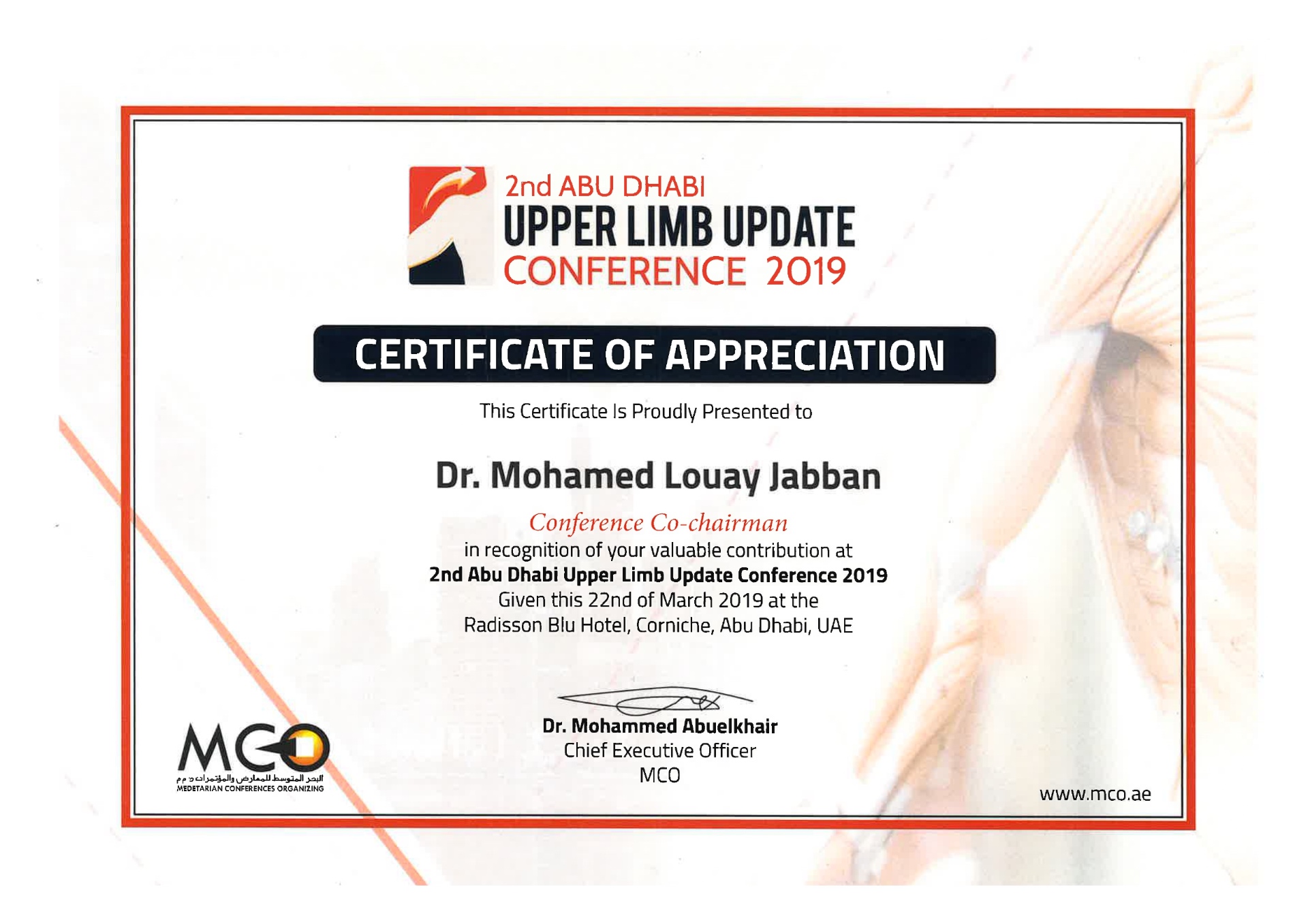 2nd Abu Dhabi Upper Limb Update Conference, Co-Chairman